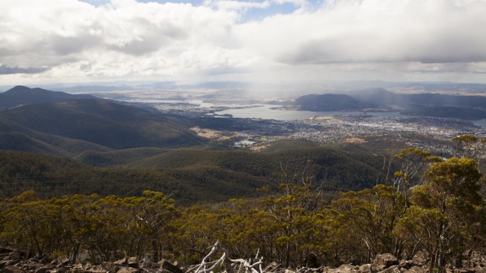 View of Hobart from under the Organ Pipes